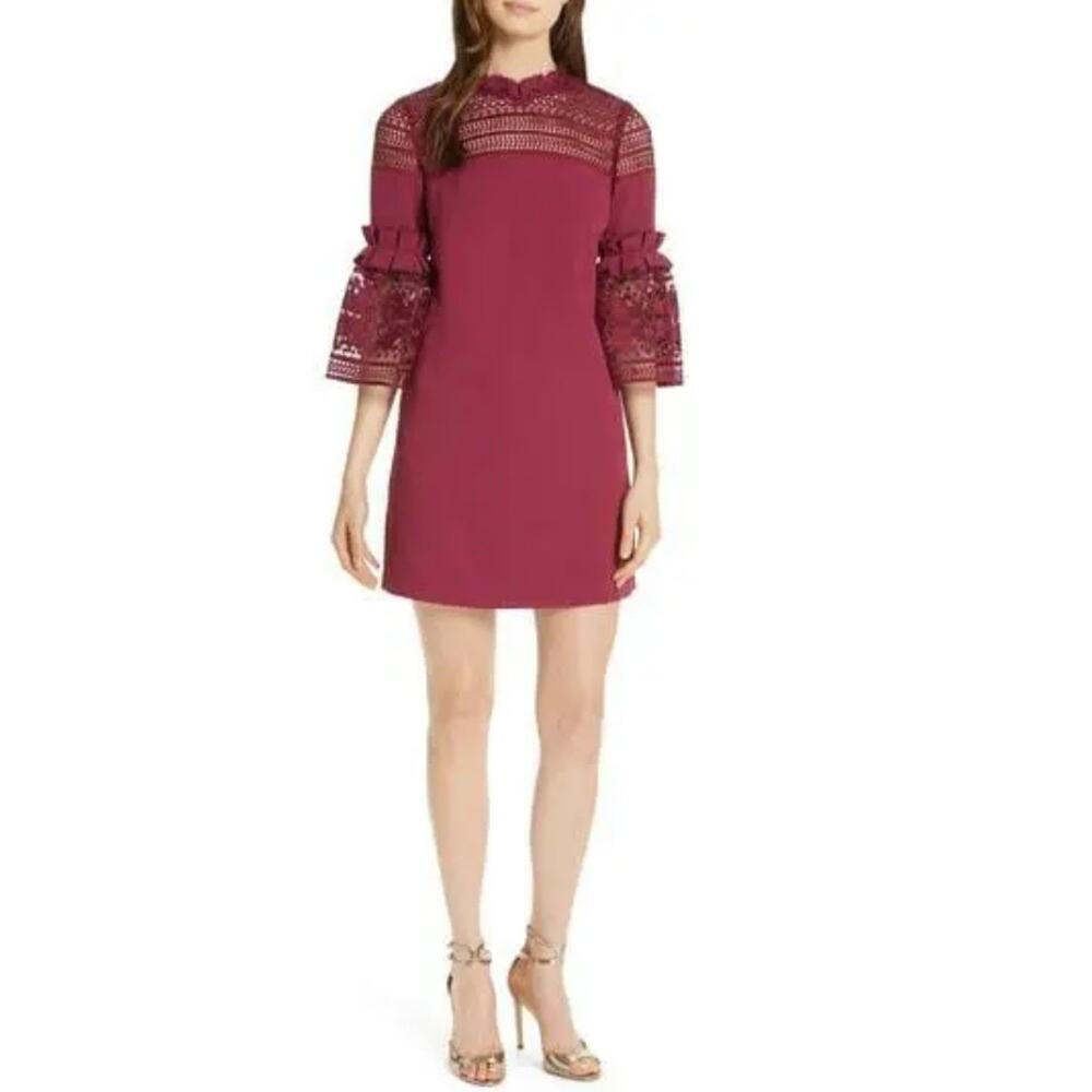 NWT Ted Baker Lucila lace panel bell sleeve dress‎ Sz 10